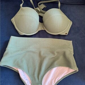 Textured sage Green Two-Piece Bikini Set Pink by Victoria’s Secret.